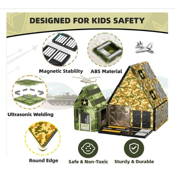 100PCS Army Magnetic Tiles Building Toys, Military Magnetic Blocks STEM Sensory - Picture 6 of 7